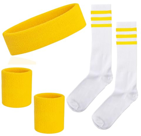 Ensemble de bandeaux rayés 80s et 90s - Bandeaux anti-transpiration pour poignets - Costumes pour hommes et femmes - Bandeaux de sport et pour la forme physique 80s