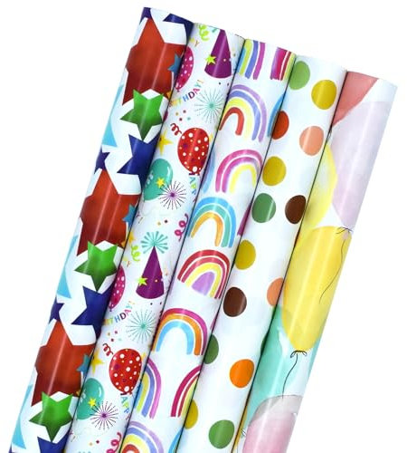 5 Rollen 43 cm * 3 m Geschenkpapier, Geschenkpapier, Geburtstags-Geschenkpapierrolle, perfekt für Geburtstags-, Hochzeits-, Party-, Valentinstag- und Muttertags-Geschenkdekorationen