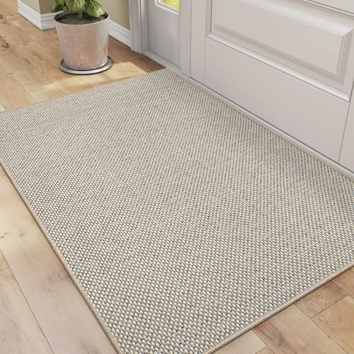 DEXI Indoor Door Mat 81 x 122 cm, Non Slip Rubber Backing, Low Profile Dirt Trapping Doormat for Entrance, Patio, Pets, Beige