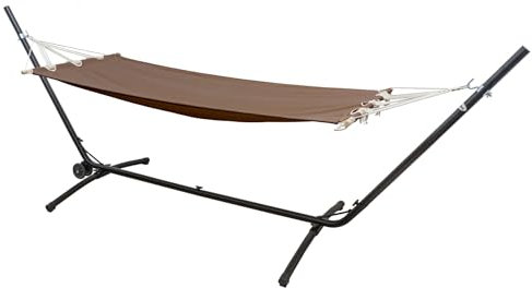 AMANKA Höhenverstellbare Outdoor Hängematte mit Gestell bis 120kg - 335x100 XL Hängemattengestell mit Rollen - 190x80 Hängematte für Garten mit Gestell - Hängematte für Balkon - Hängeliege mit Gestell