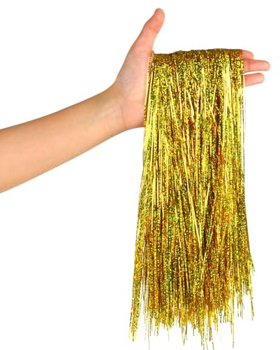 SULOLI Lametta Vorhänge,Lametta Glänzend für Weihnachtsbaum Tannenbaum Weihnachtsdeko Weihnachten Party Geburtstagsfeier Hochzeit (Gold)