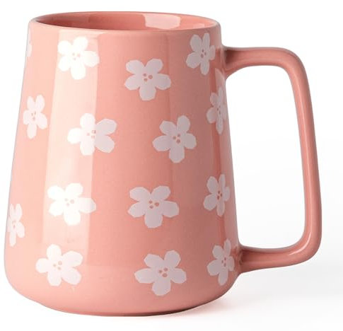 TaoTaojarvie Ceramic Coffee mugs, 24 oz, Extra Large Mugs, Big Tea&Coffee Cups, Large Handle, Floral Pattern,Pottery Mugs,Wide Bottom Coffee Mug for Office/Home, Microwave and Dishwasher Safe. (Pink)