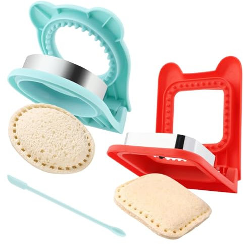 Juego de 2 cortadores de sándwich, cortador de sándwich de desayuno sin corteza y sellador, cortador de galletas de acero inoxidable, con 1 mini espátula, cortadores de sándwich circular/cuadrados,