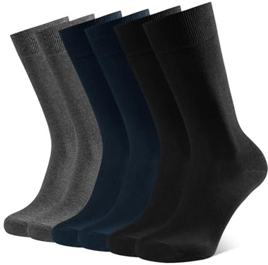 CLOSEMATE 6 Pares Calcetines Ejecutivos Hombre Altos Finos Transpirables Largos Sin Costuras de Trabajo Elásticos Traje Vestir Algodon 2Negro2Azul Marino2Gris Oscuro L