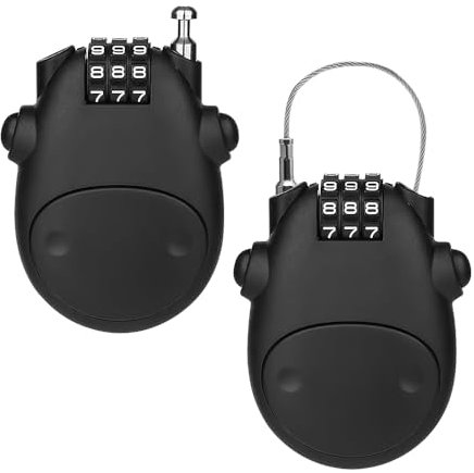 mizikuu 2 Stücke Kabelschloss, Zahlenschloss mit 3 Zahlenscheiben 80cm Einziehbare Seilschloss Fahrradschloss Klein Tragbares Stabil Sicherheit Helmschloss für Fahrräder, Motorrädern, Gepäck, Helm