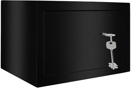 UISEBRT Cassaforte per mobili con serratura a doppia barba, cassaforte per chiavi, cassaforte con chiudibile, per casa, ufficio, hotel, 31 x 20 x 20 cm, colore nero