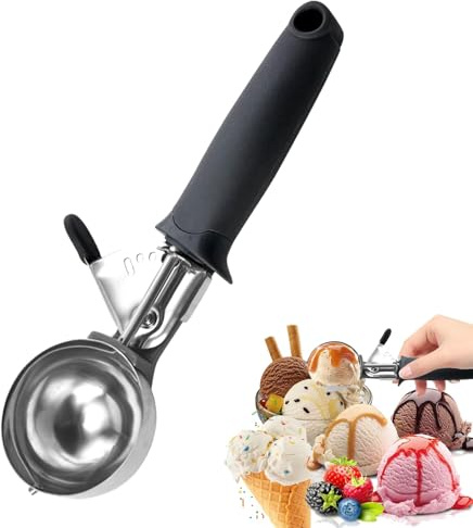 Ice Cream Scoop – Stainless Steel Fruit Scoop with Trigger Release – Ergonomic Handle for Easy Serving – Ideal for Ice Cream, Melon, Sorbet, Cookie Dough
