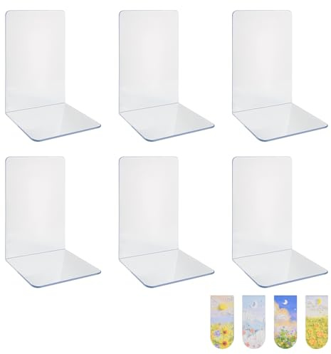 6 Piezas Sujetalibros Acrílico Transparente, Sujeta Libros Estanteria, Sujeta Libros para la Organización de Escritorio, Adecuado para la Escuela, la Oficina