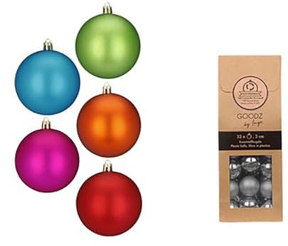 Inge-Glas Weihnachtskugeln MilleFiori | Ø 3 cm | 32 Stück | Kunststoff bruchsicher | Bunte Mini-Kugeln im Millefiori-Stil | Christbaumkugeln Set