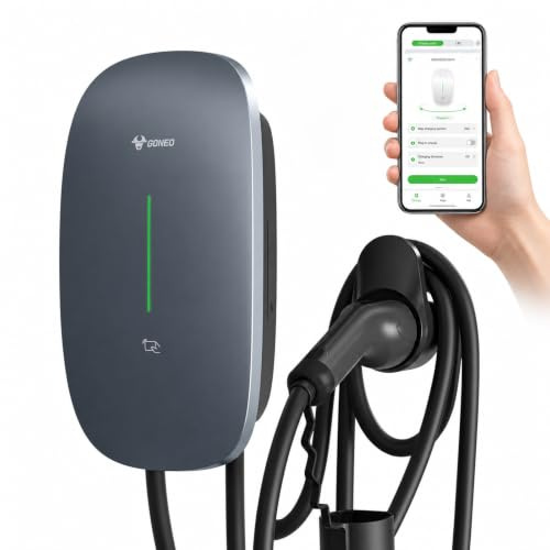 GONEO Väggbox 11 kW med app, 7 m typ 2 laddningskabel med kabelhållare, elbils-laddare (3-fas, 16A, 400 V) för BEV/PHEV, IK10, IP65, RCD typ A 30 mA AC 6 mA DC, effektiv laddningsstation för hemmet