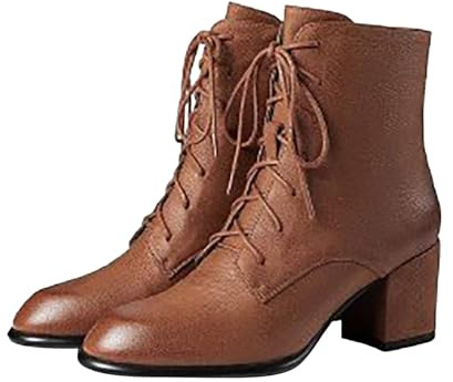 Generisch Bottines d'hiver à lacets pour femme - Style minimaliste - Avec fermeture éclair latérale - Bottines Chelsea - Pour costume traditionnel - Bottines courtes, marron, 37 EU