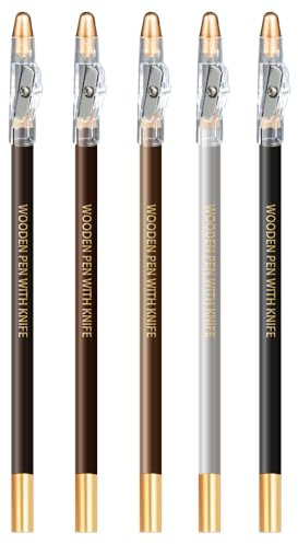 Pinkiou Augenbrauenstift Set mit Bleistiftspitzer Augenbrauenstift schwarz grau braun für Frauen natürliche Augenbrauenform Make-up (5 Stück)