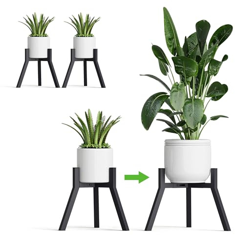 IRCPEN Juego de 2 Soportes Para Plantas y Maceteros Decorativos de Interior Ajustables de Metal Apto Para Macetas de Diferentes Tamaños Negro （Sin Maceta） PS-007BK-2