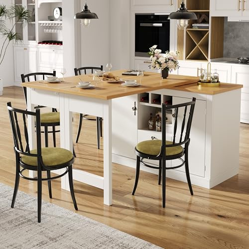HMHKHN Tavolo da bar allungabile, tavolo da bar con spazio di archiviazione, isola da cucina, girevole a 360°, con illuminazione a LED, per soggiorno, sala da pranzo, 120-180 x 40 x 76 cm (bianco)