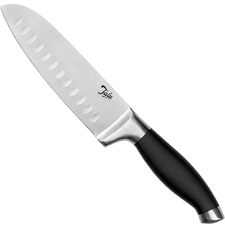 Tala Santoku Knife, Non-Slip Grip handle with 12.5 cm Manganese Steel infused Tapered Blade, Ideal for Slicing, Dicing and Mincing