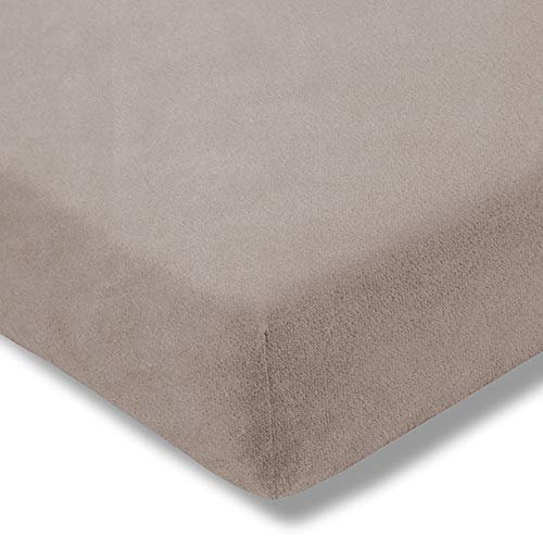 ESTELLA Spannbetttuch Samt Velours | Kiesel | Frottee | 100x200 cm | passend für Matratzen 90-100 cm (Breite) x 190-200 cm (Länge) | trocknerfest und bügelfrei | 80% Baumwolle 20% Polyester