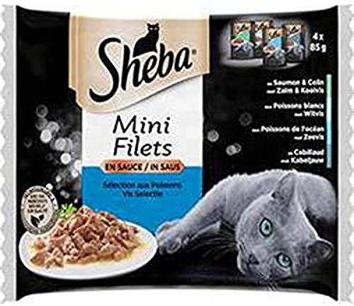 Sheba Frischebeutel Mini Filets in Weißfischsauce für Katzen – 4 Beutel à 85 g