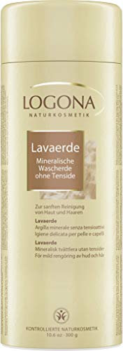 LOGONA Naturkosmetik Lavaerde Pulver, reinigende Tonerde für Haar & Körper, für Masken & Peelings, Wascherde bei empfindlicher Kopfhaut und Schuppen, Ghassoul ohne Tenside, Natürlich & Vegan, 300g