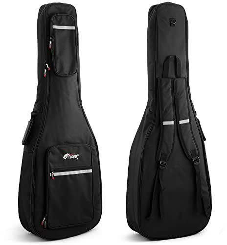 Tiger Klassisk gitarrväska i full storlek – vadderat gitarrfodral | Med 10 mm foder, dubbel dragkedja, nackrem, ryggsäcksremmar och förvaringsfickor för säkert skydd.