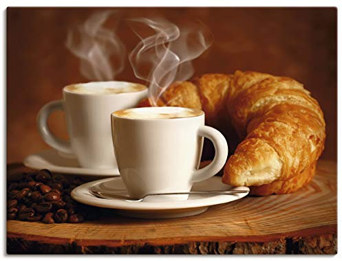 ARTLAND Wanddeko Leinwand Bilder Wandbild 80x60 cm Kaffee Coffee Cafe Cappuccino Espresso Croissant Getränke T5XO