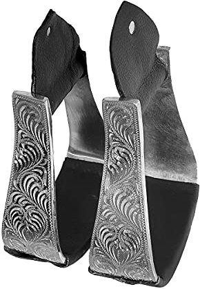 A&M Reitsport Hand gravierte Western Steigbügel, Alusteigbügel Neu, Farbe:Schwarz