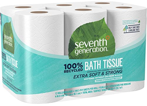 Seventh Generation Toilet Paper Recycled Bath Tissue 100% Recycled Paper 2-ply without Chlorine Bleach 12 Rolls