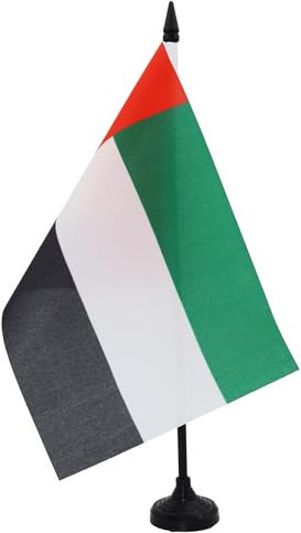 AZ FLAG United Arab Emirates Table Flag 5'' x 8'' - Emirati Office Decoration 100% Polyester 21 x 14 cm - Mini Desk Flag with Pole and Black Plastic Base