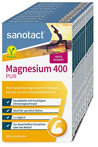 sanotact Magnesium 400 (10 x 30 Kautabletten) • Magnesium hochdosiert für Muskeln & Nerven • 400mg Magnesium mit Sofortwirkung • 100% Vegan • Magnesiumcarbonat & Magnesiumoxid
