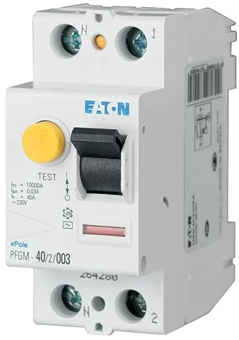 EATON INTERRUPTEUR DIFFERENTIEL - Blanc - MANETTE NOIRE - 2 POLES / 40 A / 30 MA - TYPE AC - Raccordement à vis 264280 (PFGM-40/2/003)