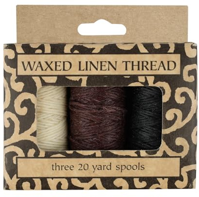 Lineco Natural, Brown, Black 20yds Each Waxed Linen 5 Ply Thread 3/Pkg
