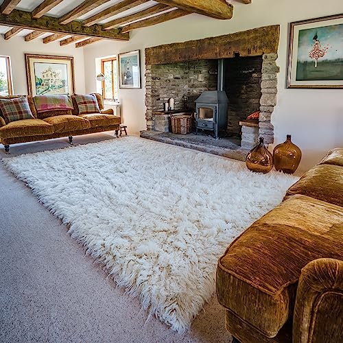 Sheepskin World Flokati Tappeto Shaggy Lana Avorio, Colore Naturale - Alta Qualità 2000 Grammi (110 cm x 170 cm)