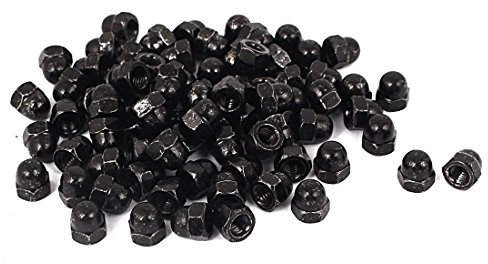 sourcing map Eichel Sechskant Hutmuttern - 100stk. M6 Hutmuttern Hartmetall Stahl Sechskant Dekorative Kappenmutter für Schrauben Bolzen Schwarz