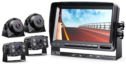 eRapta HD 1080p Backup Camera System Kit, 7-inch Reversing Monitor with Quad Split Recording IP69 Waterproof, Rear View Side View Cameras, Backup Camera for RV Truck/Trailer/Tractor/Box/Camper Y0202