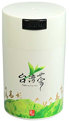 Tightpac America, Inc. Teavac Vakuumversiegelter Tee-Aufbewahrungsbehälter, 170 ml, weiße Kappe und Korpus/Grüntee-Schild
