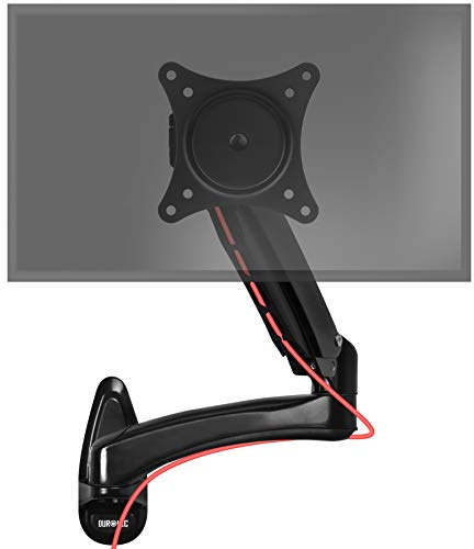 Duronic Monitor Arm Wall Mount DM55W1X2 | Bracket for Single PC Computer Screen | Aluminium | For One 15”-27” LED LCD TV Television | VESA 75/100 Fixing | Tilt +85°/-90°, Swivel 180°, Rotate 360°