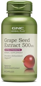 GNC Herbal Plus Grape Seed Extract 500mg Supplement, Extra Strength, Vegetarian, 60 Servings
