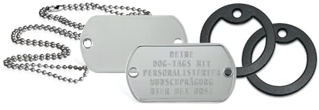 2 Stück personalisierte Erkennungsmarken | Dog Tag Kette mit Prägung | inklusive 2 Ketten & 2 Silencer im Set | diverse Texte und Motive möglich | Rambo | Militär Ausrüstung (2-Loch)