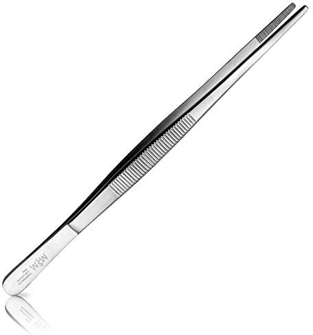 May - Pinze Cucina Professionale - Pinze da Cucina - Pinzette Cucina - Pinze per Barbecue - Pinzetta per Impiattare - con Punta Diritta - Acciaio Inossidabile - 20 cm