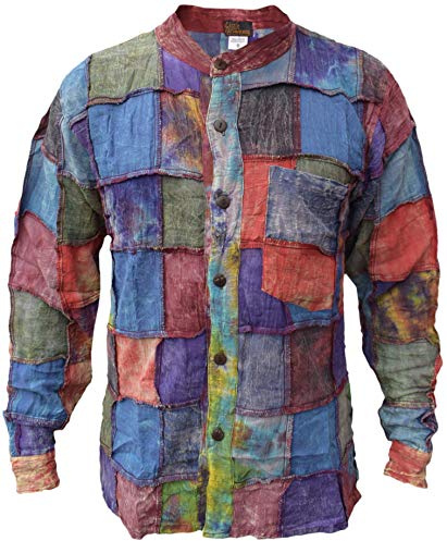 Gheri Men's Tie Dye Stonewashed Patch Cotton Grandad Shirt Full Sleeve XXX-Large