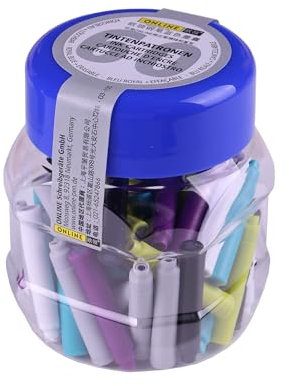 ONLINE Standard-Tintenpatronen bunt, universelle Füller-Tinte, kompatibel mit allen gängigen Standard-Füllern, Ersatz-Patronen für Füllhalter und Rollerball, 60 Stück, Farbe königsblau, löschbar