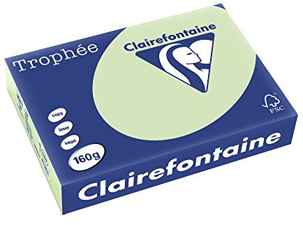 Clairefontaine 1107C – Ries skrivarpapper/kopieringspapper, troféer, intensiva färger, DIN A4, 160 g, 250 ark, golfgrön, 1 Ries