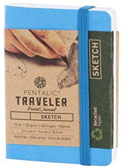 Pentalic 3 x 4 Pocket Sketchbook Traveler Journal, 160 Pages, Bright Blue