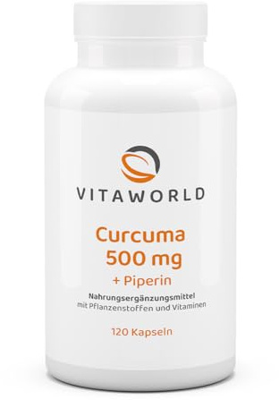 Vita World Pack de 3 Curcuma 500mg + Bioperine 3 x 120 Capsules Made in Germany