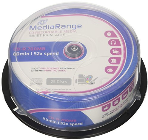 MediaRange MR201 CD-R Rohlinge (bedruckbar, 52x High-Speed, 700MB/80 min., 25-er Spindle)