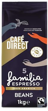 Cafédirect Familia Espresso Coffee Beans 1kg - Fairtrade Arabica Whole Beans Slow-Roasted for a Smooth and Intensely Rich Flavour - Ideal for Espresso Machines