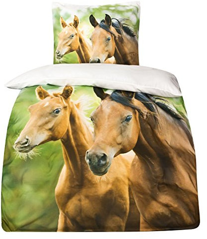 Moon Mako Satin Pferde Bettwäsche Pferdebettwäsche 135x200 Digitaldruck D1747/09