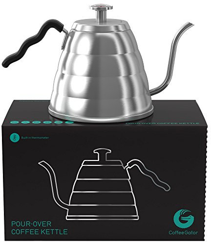 Coffee Gator Gooseneck Kettle – 1.2 Litre, Stainless-Steel Stovetop Kettles w/Precision Drip Spout & Built-in Thermometer
