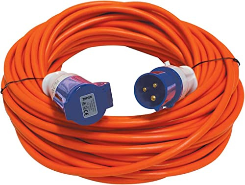 25m Orange Caravan / Camping Hook up Extension Lead Cable with 16 amp Blue Plug and Socket