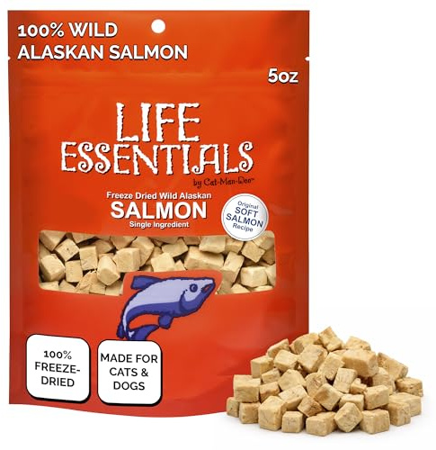 Life Essentials by Cat-Man-Doo | Salmon - 5oz. Bag | Freeze Dried Salmon Cat & Dog Treats | Healthy, Single Ingredient, Training Treats, High Protein