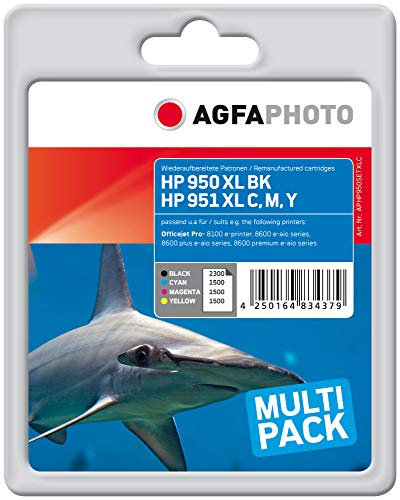 AgfaPhoto APHP950SETXLC Toner für HP OJ PRO8100(4) 1 x 2300 Seiten, schwarz, 3 x 1500 Seiten, cyan, magenta und gelb